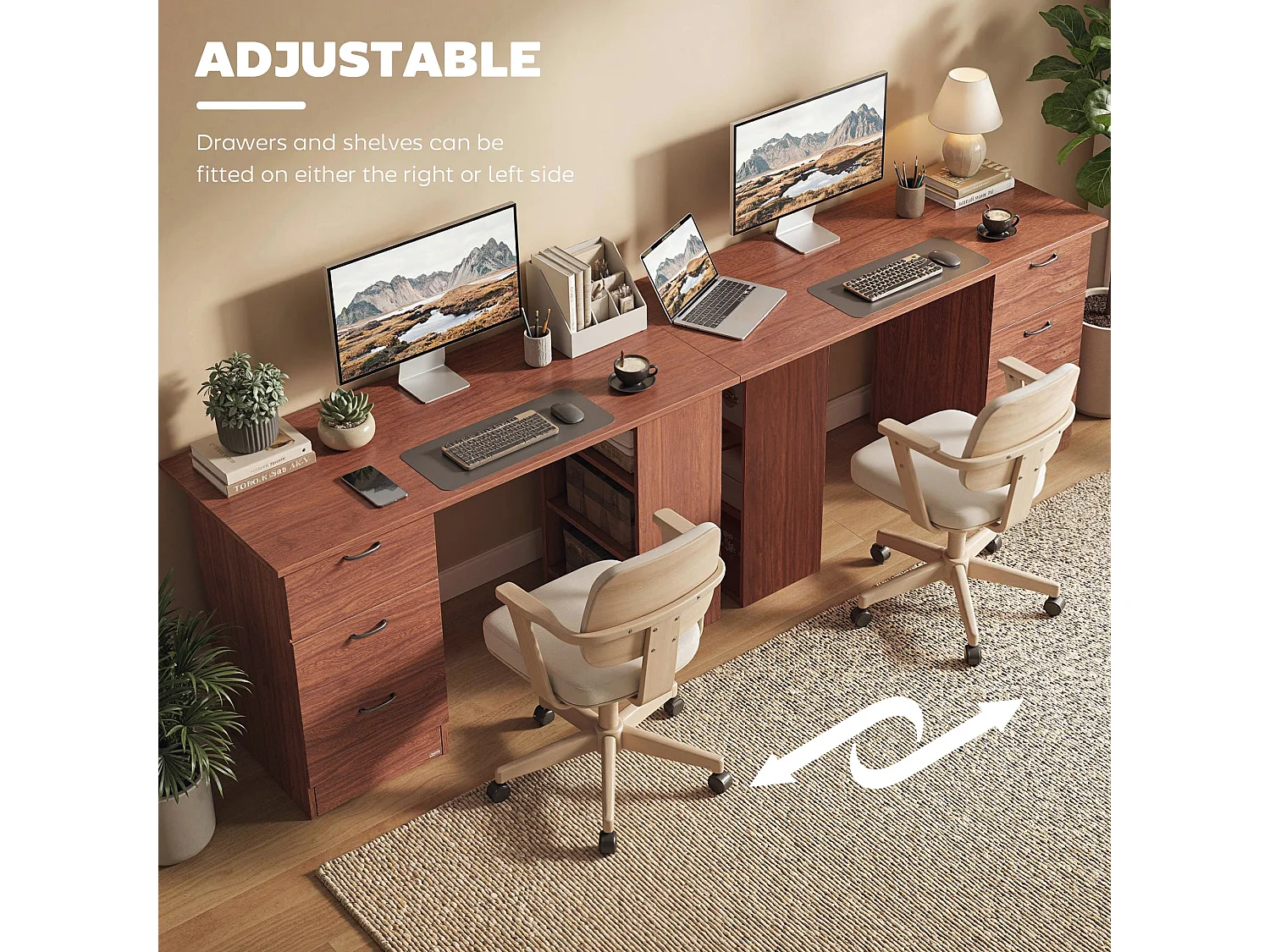 Mimi 120cm Walnut Brown Home Office Desk with 3 Shelves and 3 Drawers