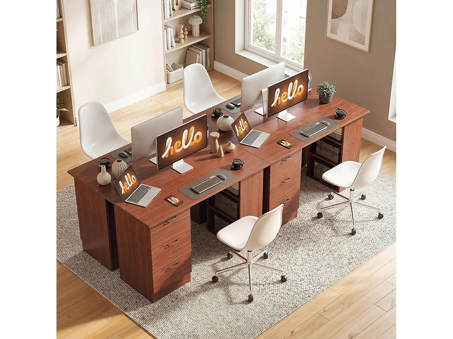 Mimi 120cm Walnut Brown Home Office Desk with 3 Shelves and 3 Drawers