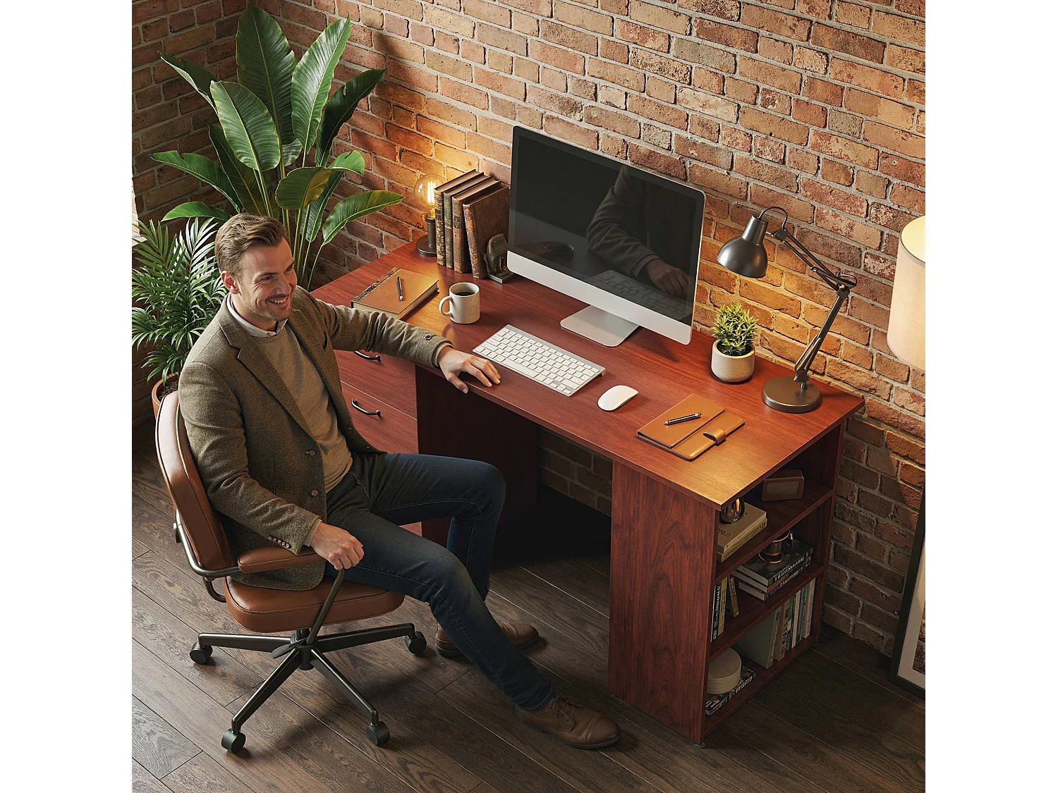 Mimi 120cm Walnut Brown Home Office Desk with 3 Shelves and 3 Drawers