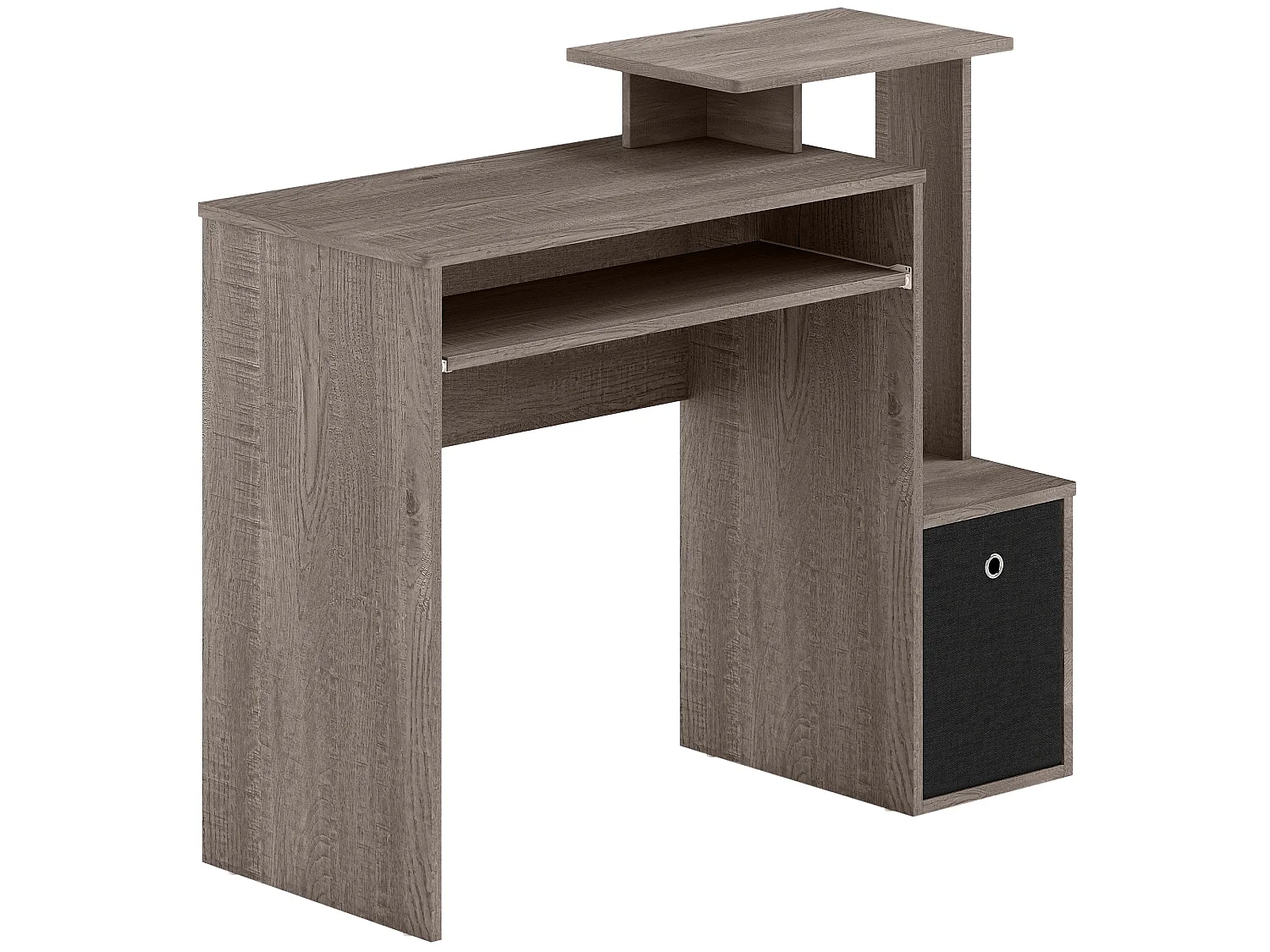 Ramo 100cm Grey Home Office Desk with Sliding Keyboard Tray Fabric Drawer and Side Shelves