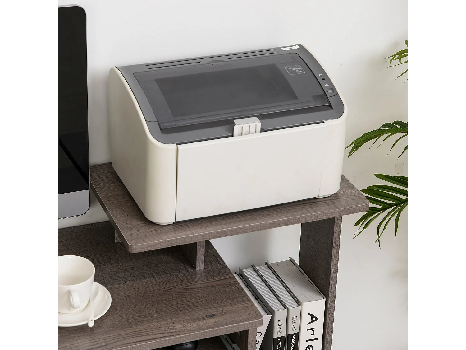 Ramo 100cm Grey Home Office Desk with Sliding Keyboard Tray Fabric Drawer and Side Shelves