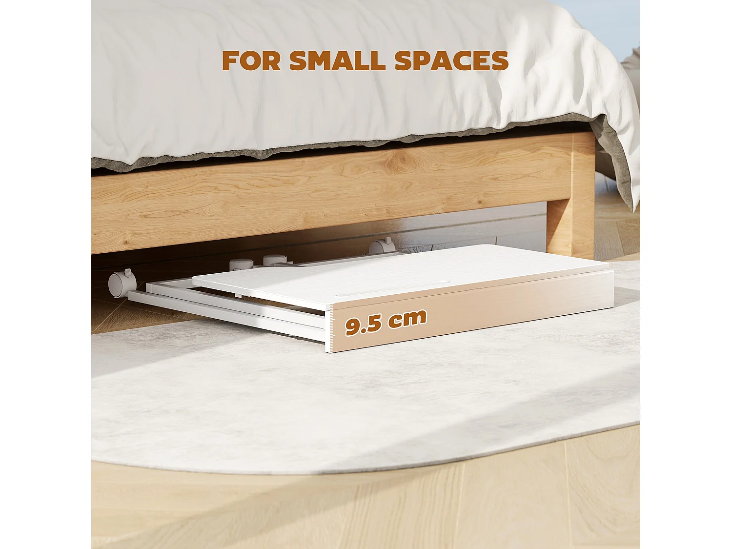 Veso 80cm White Wood Effect Folding Desk with Lockable Wheels