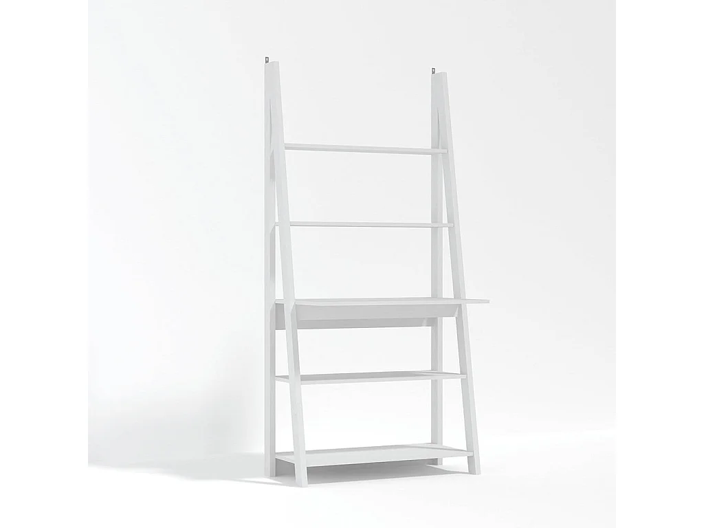 Athy White Ladder Desk with 3 Open Shelves 5 Tier Storage 84 x 50 x 175.4cm
