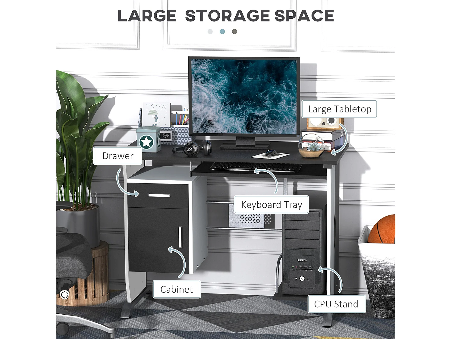 Tafi 100cm Black MDF Home Office Desk with Keyboard Tray Drawer and Shelves
