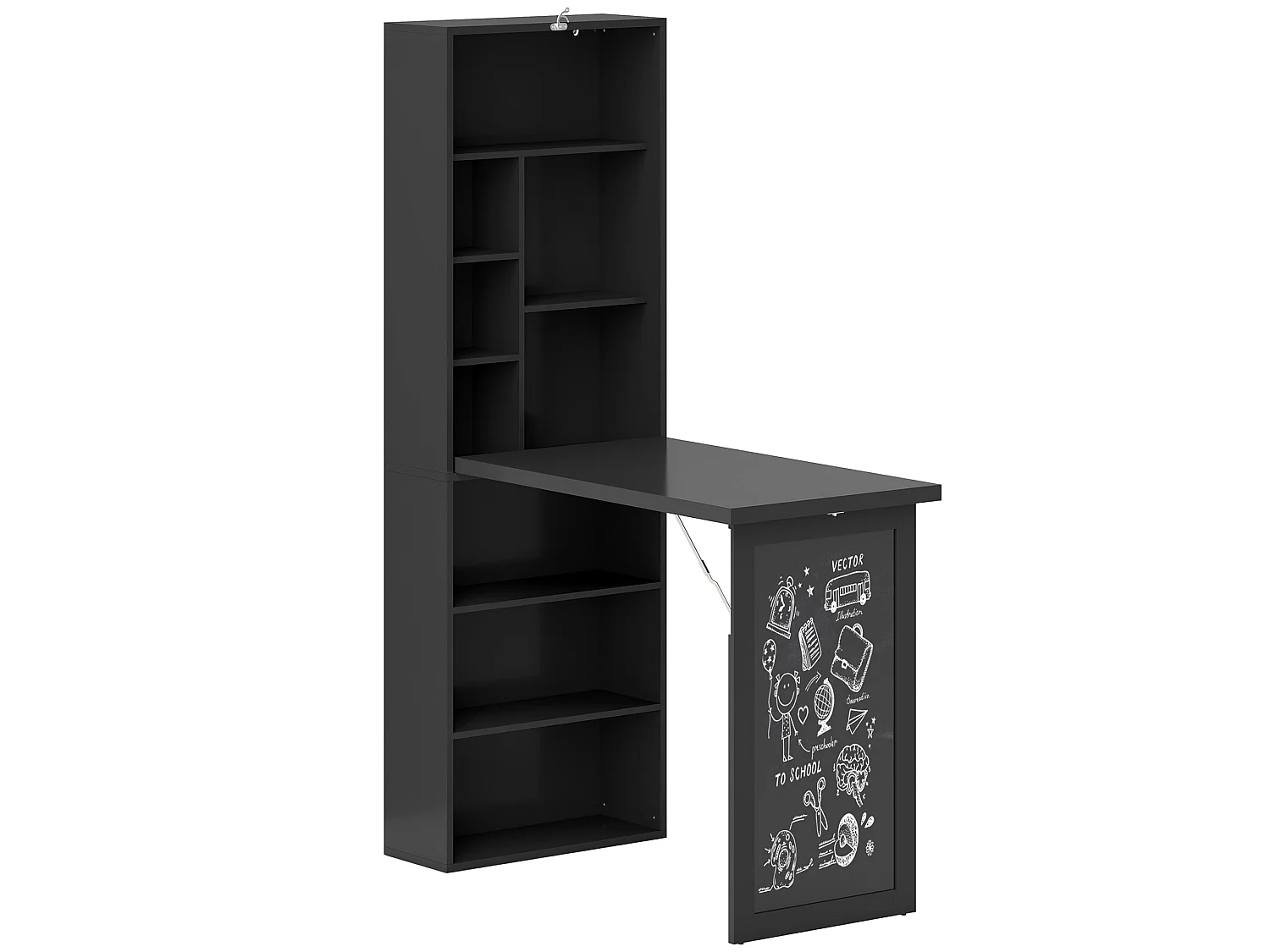 Havizi 98cm Black 3 Section Fold Out Work Desk with Chalkboard and Storage