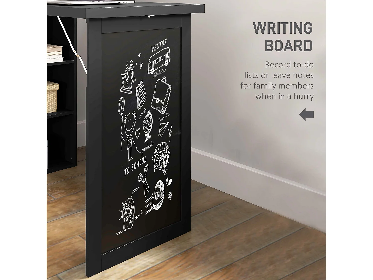 Havizi 98cm Black 3 Section Fold Out Work Desk with Chalkboard and Storage