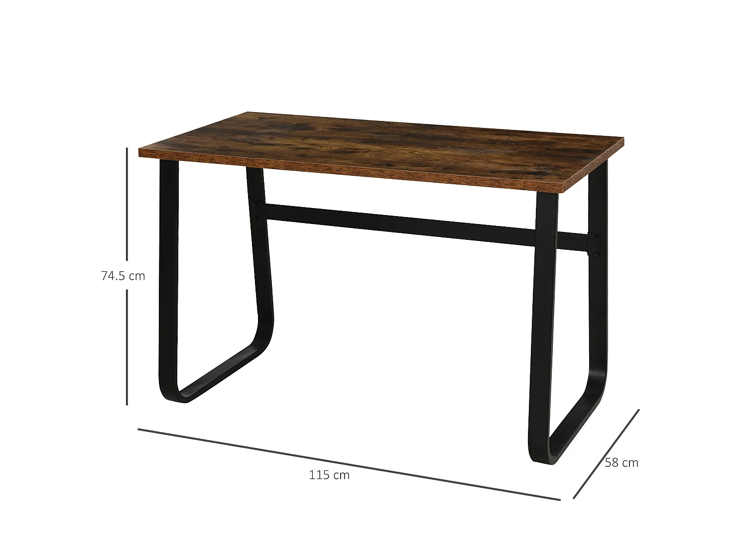 Rara 115cm Industrial Writing Desk Rustic Brown Particleboard Top Black Steel Legs