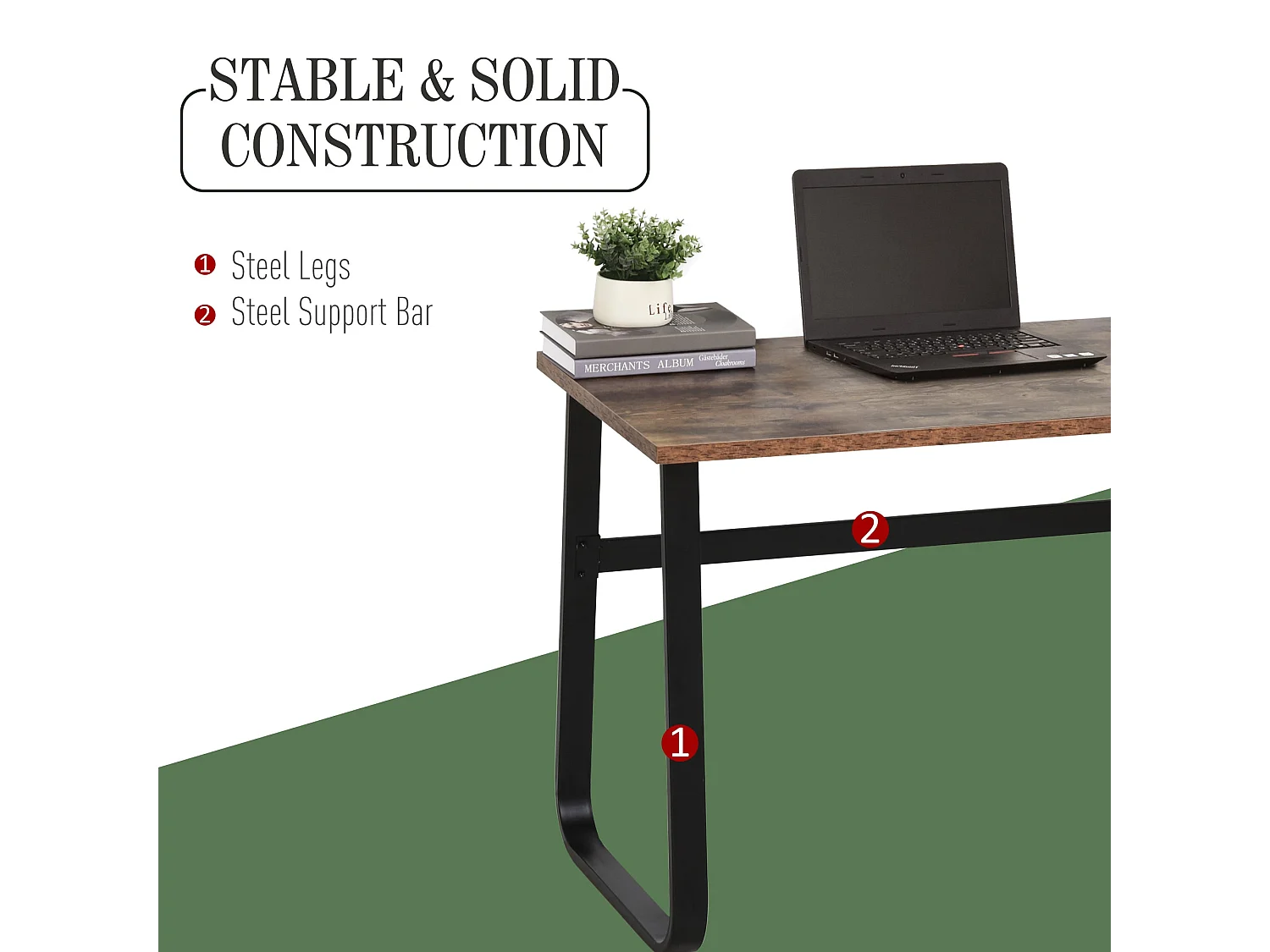 Rara 115cm Industrial Writing Desk Rustic Brown Particleboard Top Black Steel Legs