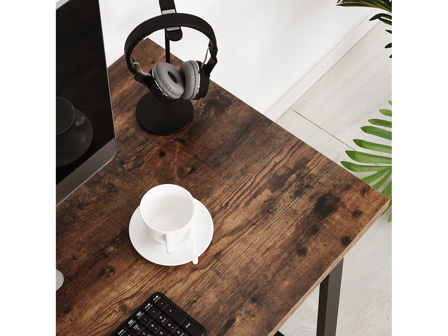 Rara 115cm Industrial Writing Desk Rustic Brown Particleboard Top Black Steel Legs