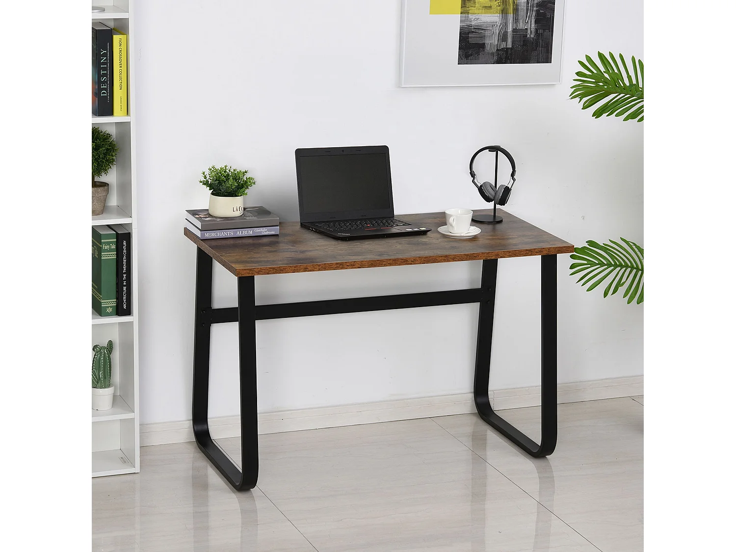 Rara 115cm Industrial Writing Desk Rustic Brown Particleboard Top Black Steel Legs