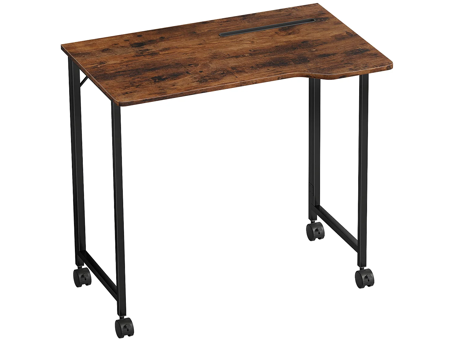 Zika 80cm Rustic Brown Folding Desk with Lockable Wheels