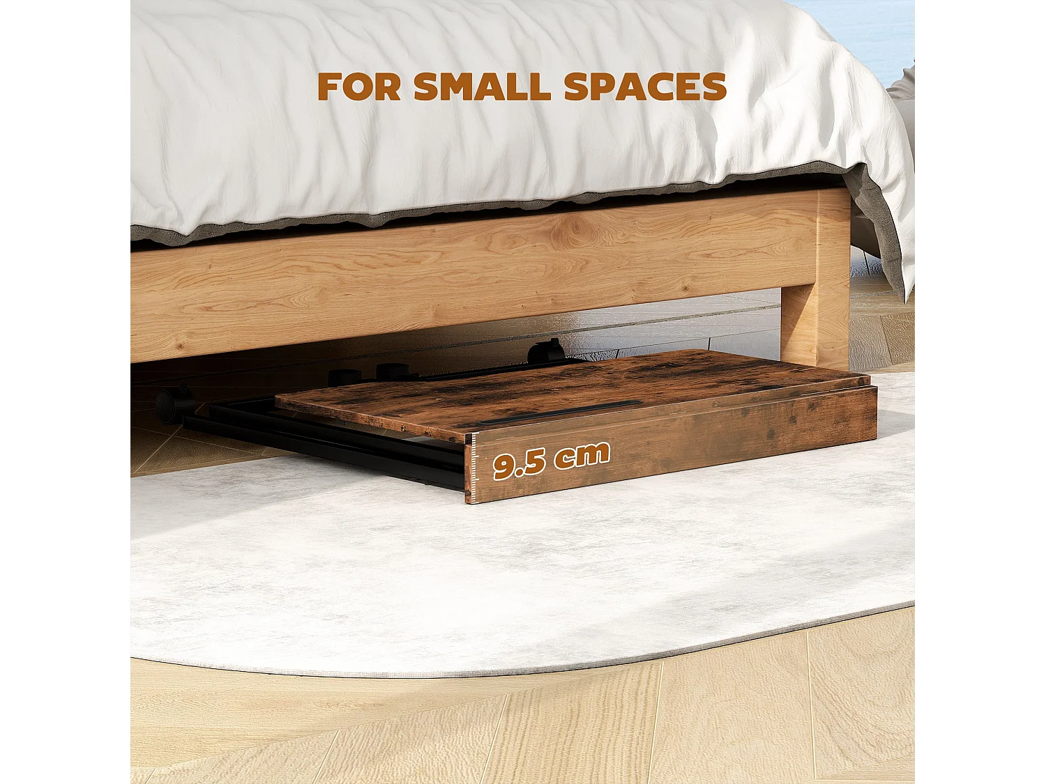 Zika 80cm Rustic Brown Folding Desk with Lockable Wheels