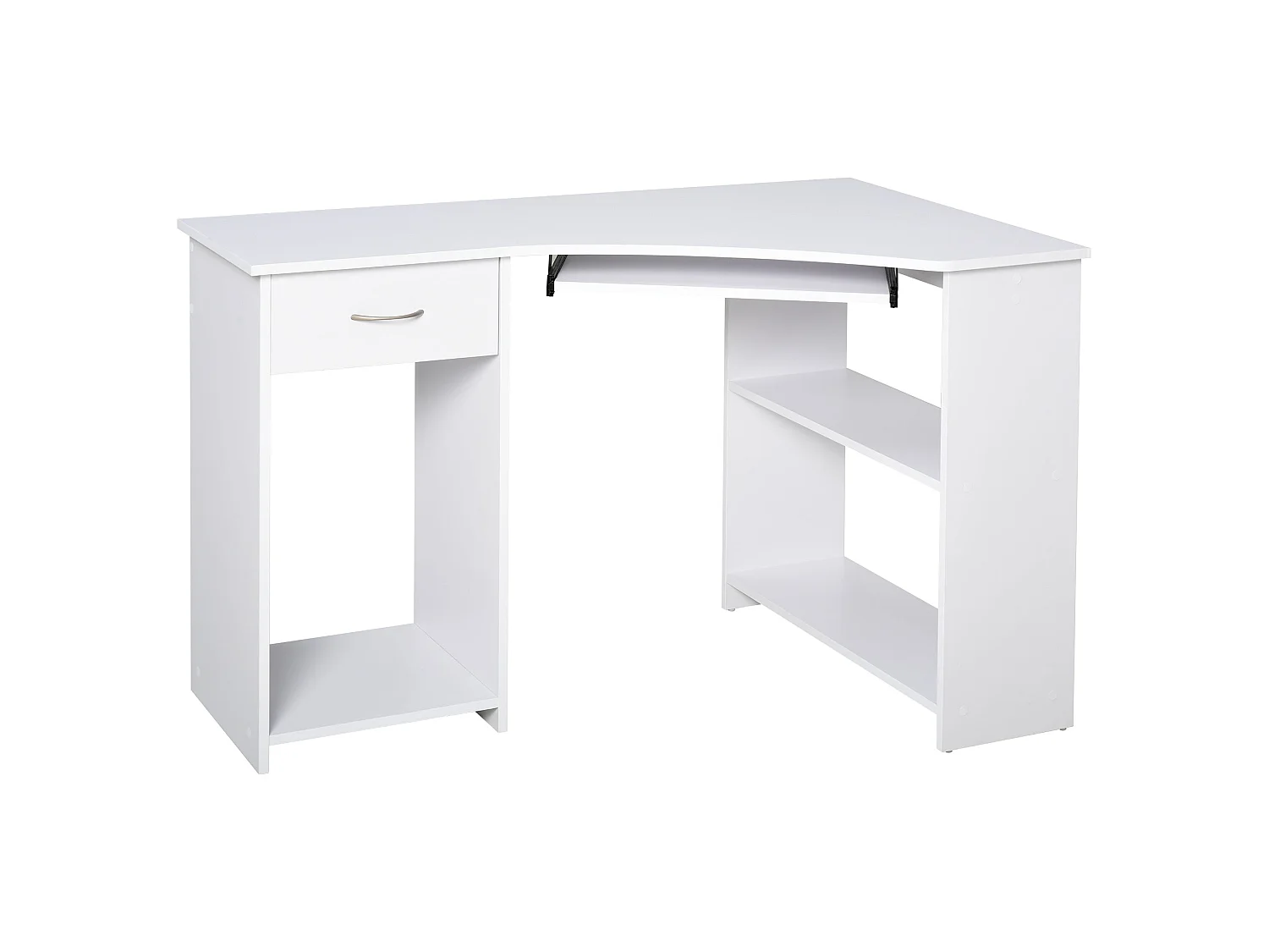 Bavise 120cm White L Shaped Corner Desk with Keyboard Tray and Storage