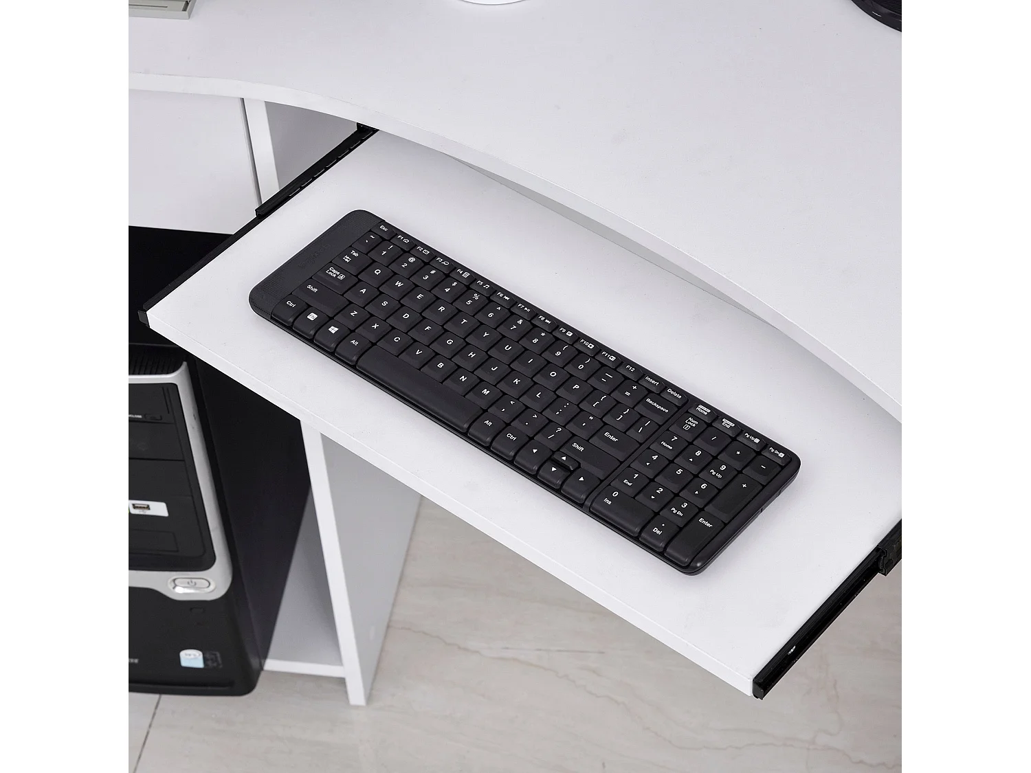 Bavise 120cm White L Shaped Corner Desk with Keyboard Tray and Storage