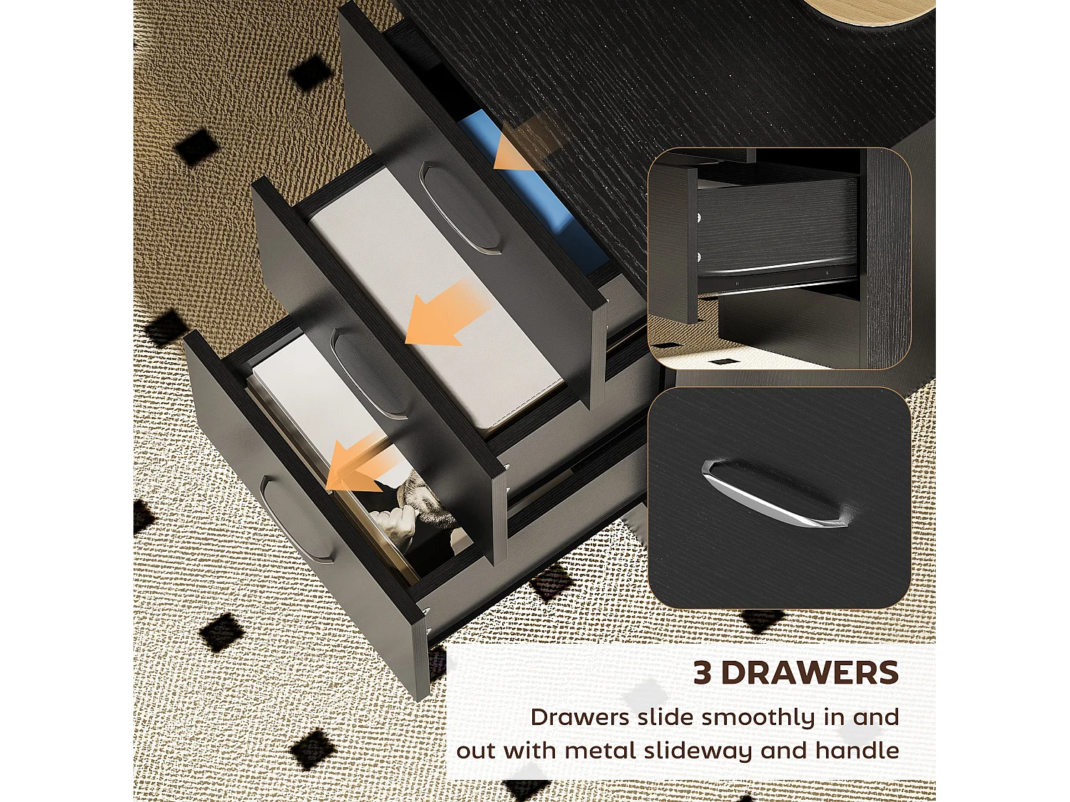 Tonosa 120cm Black Study Desk with 3 Shelves and 3 Drawers