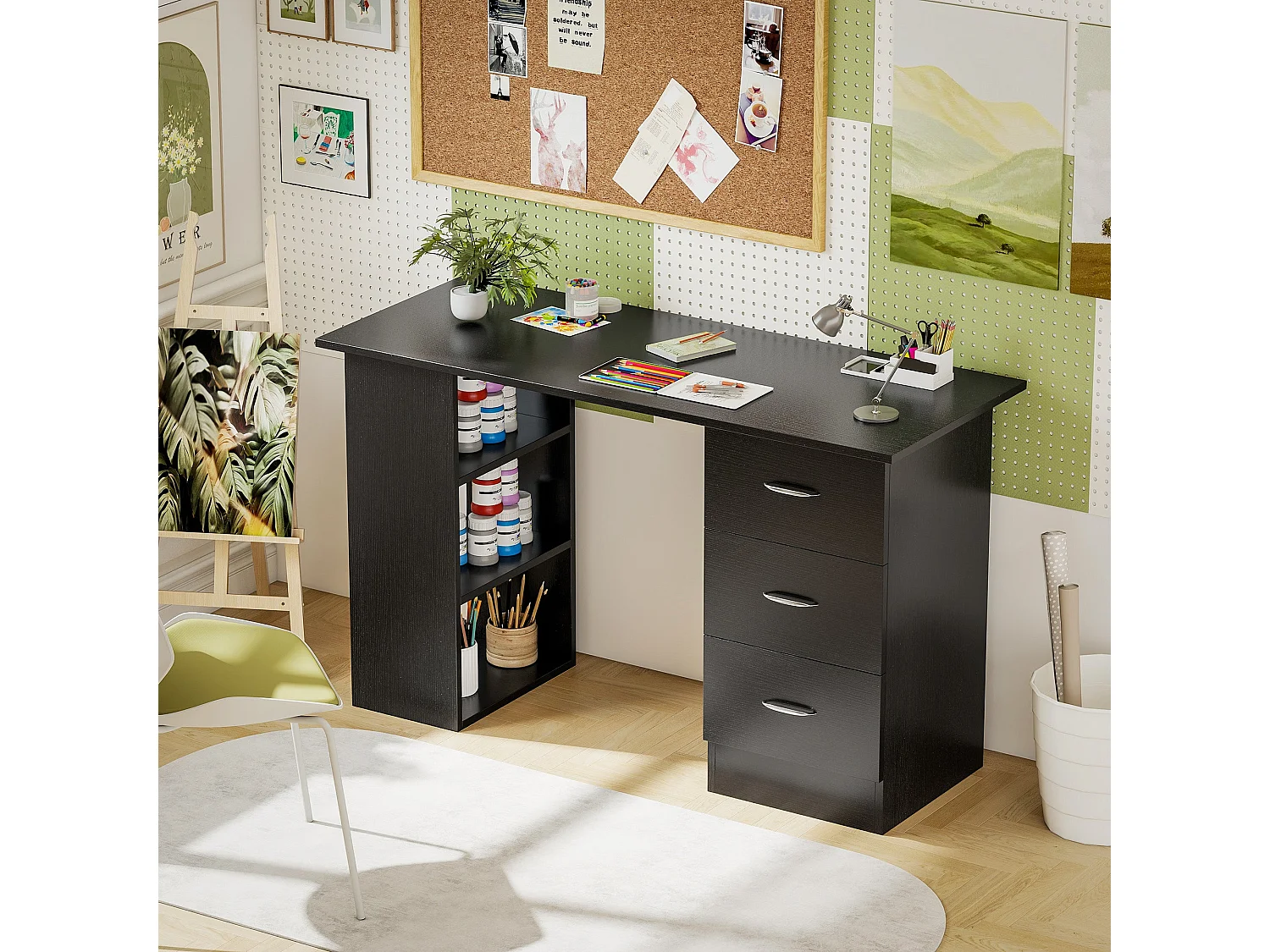 Tonosa 120cm Black Study Desk with 3 Shelves and 3 Drawers