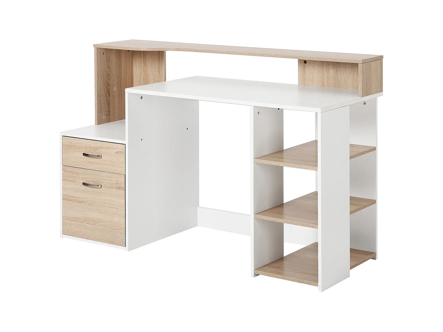Niledi 137cm Oak and White Office Desk with Shelves Drawers and Printer Stand