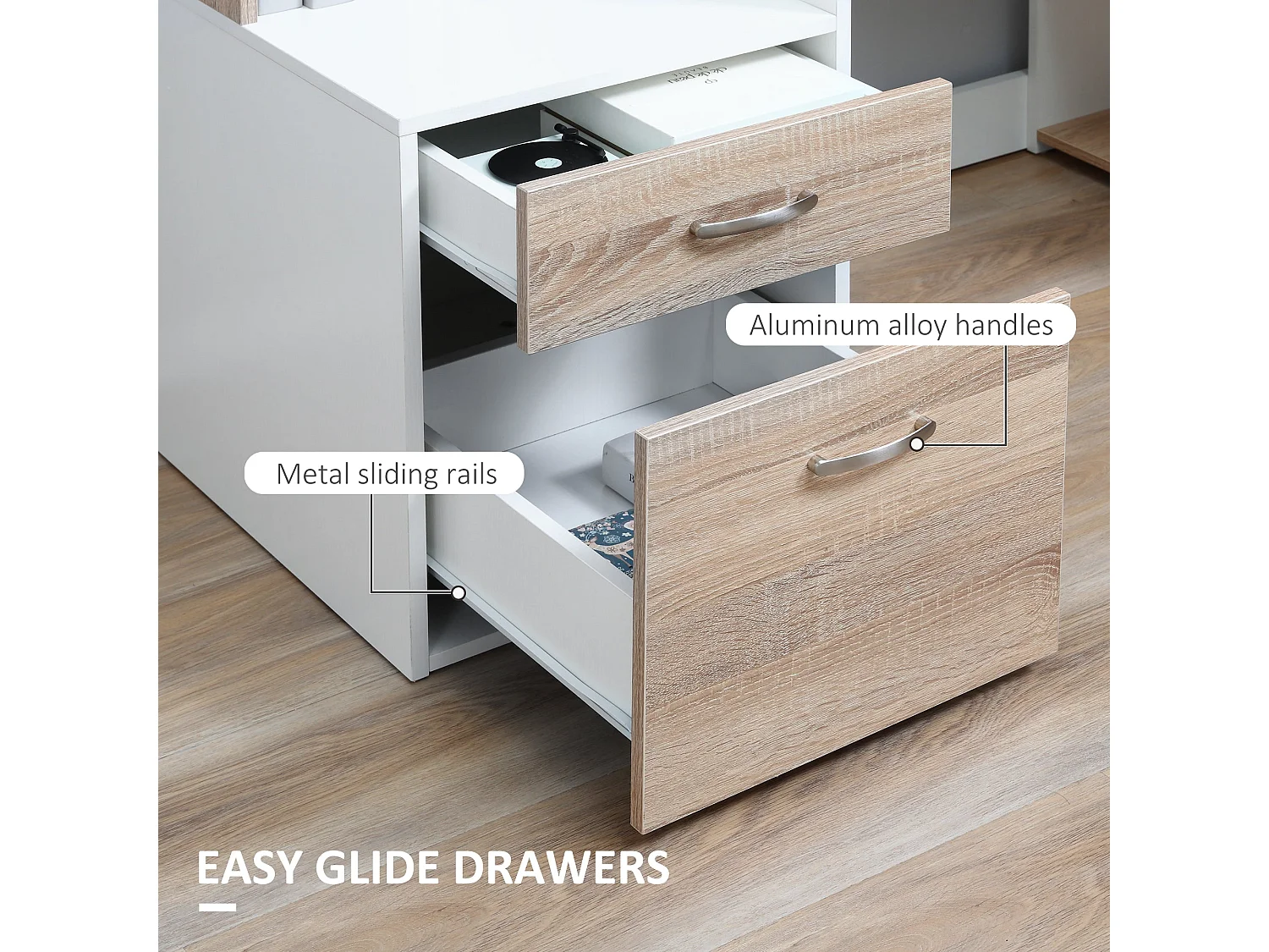 Niledi 137cm Oak and White Office Desk with Shelves Drawers and Printer Stand