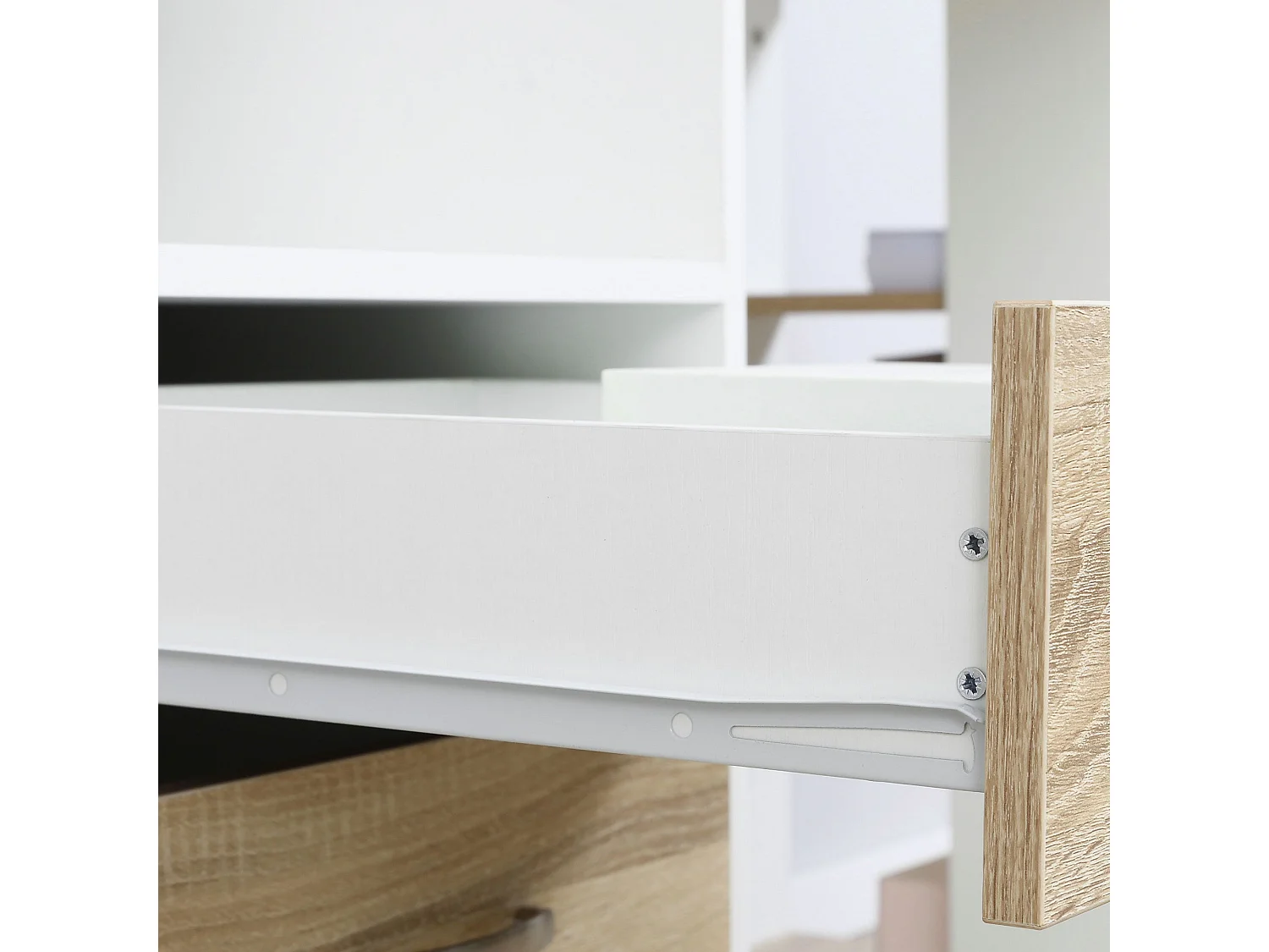 Niledi 137cm Oak and White Office Desk with Shelves Drawers and Printer Stand