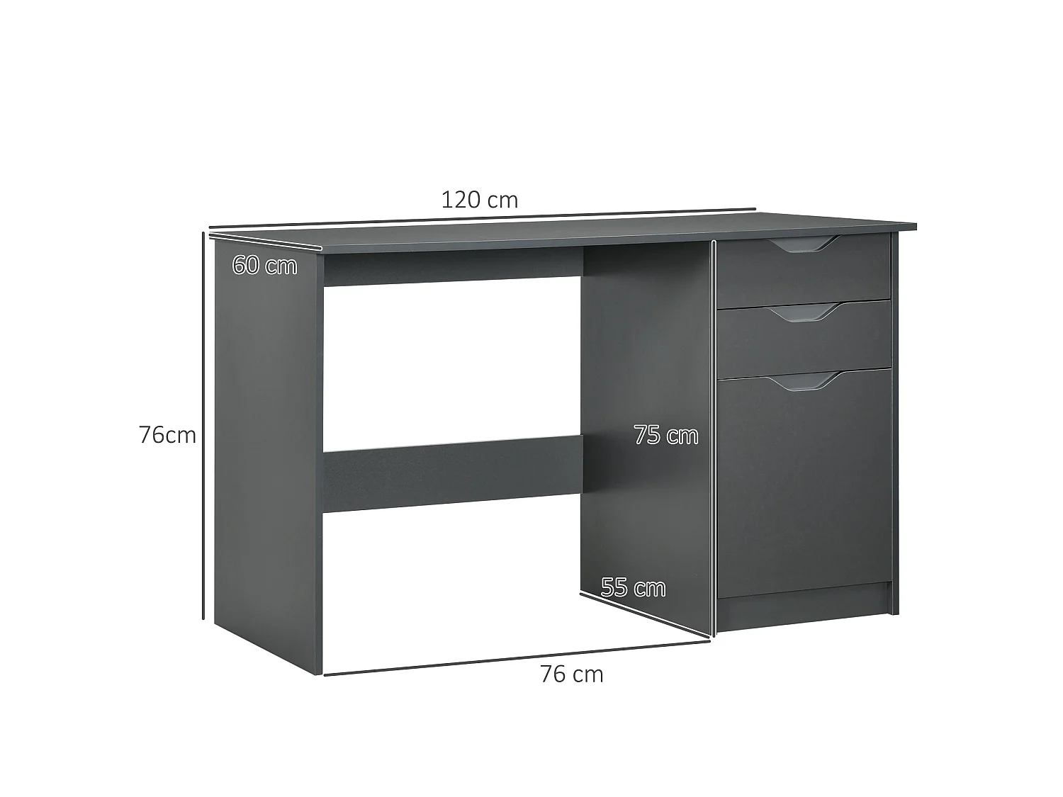 Sareco 120cm High Gloss Grey Home Office Desk Drawers and Cabinet