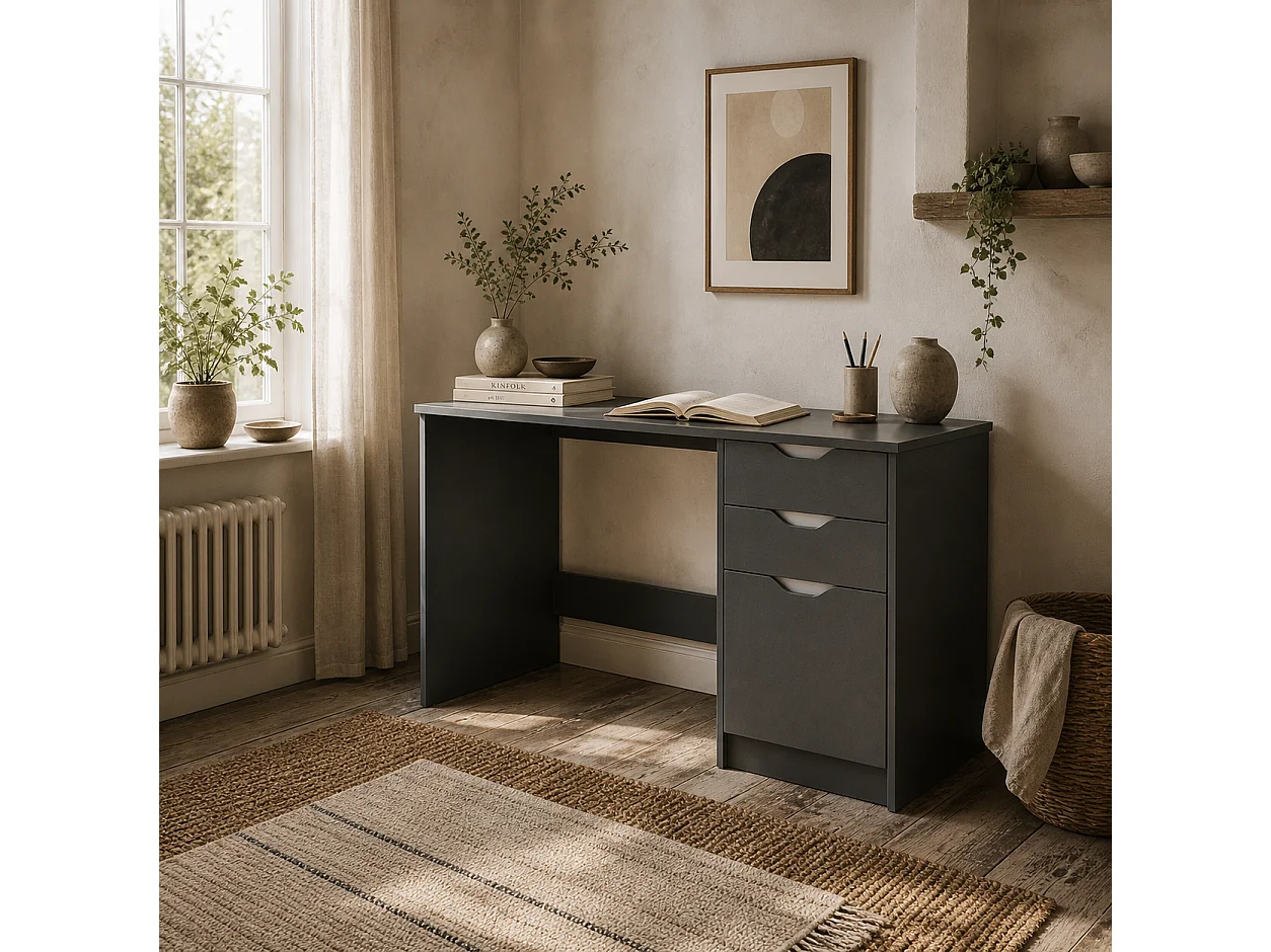 Sareco 120cm High Gloss Grey Home Office Desk Drawers and Cabinet