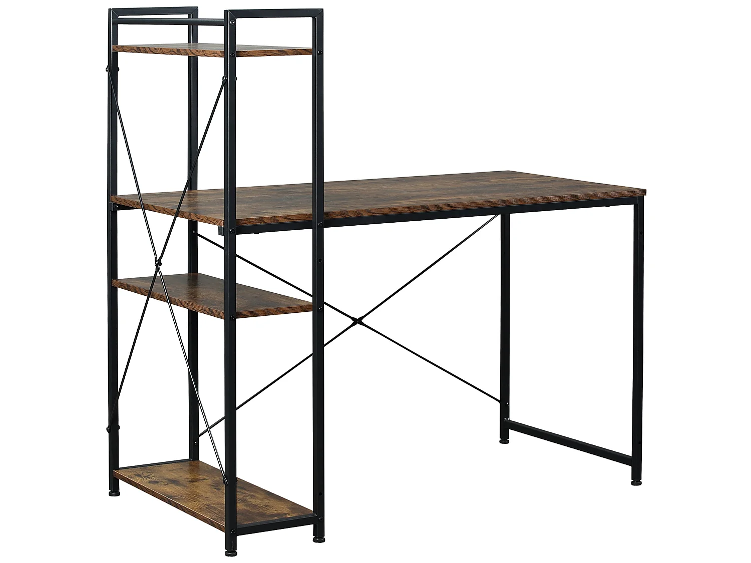 Ledo 120cm Rustic Brown and Black Reversible Industrial Home Office Desk with Side Shelving