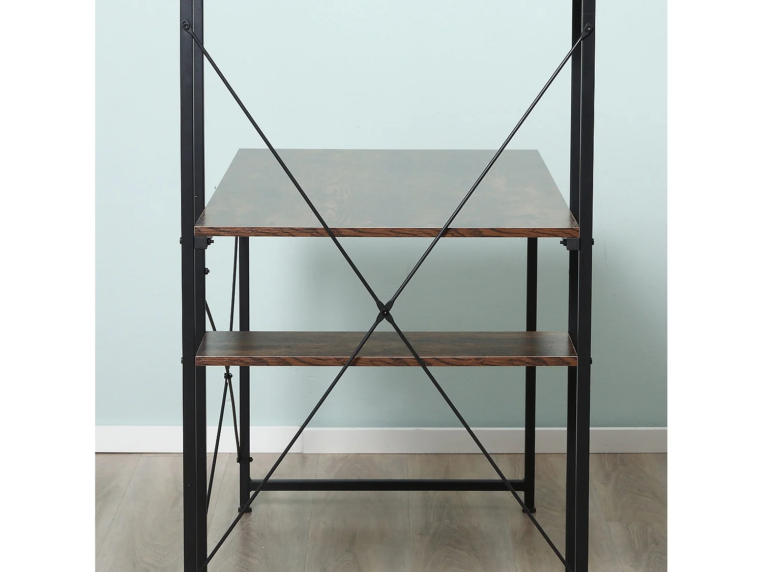 Ledo 120cm Rustic Brown and Black Reversible Industrial Home Office Desk with Side Shelving