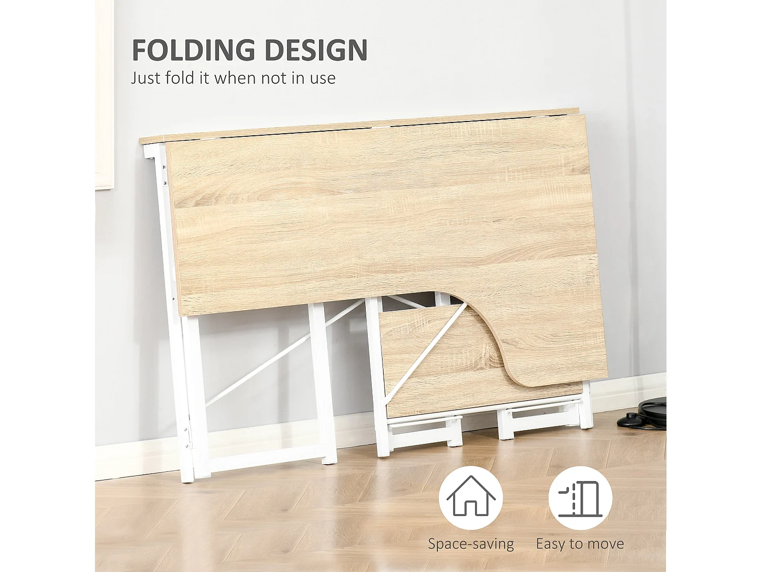 120cm Oak Effect Folding L Shaped Desk with 2 Tier Storage Shelves