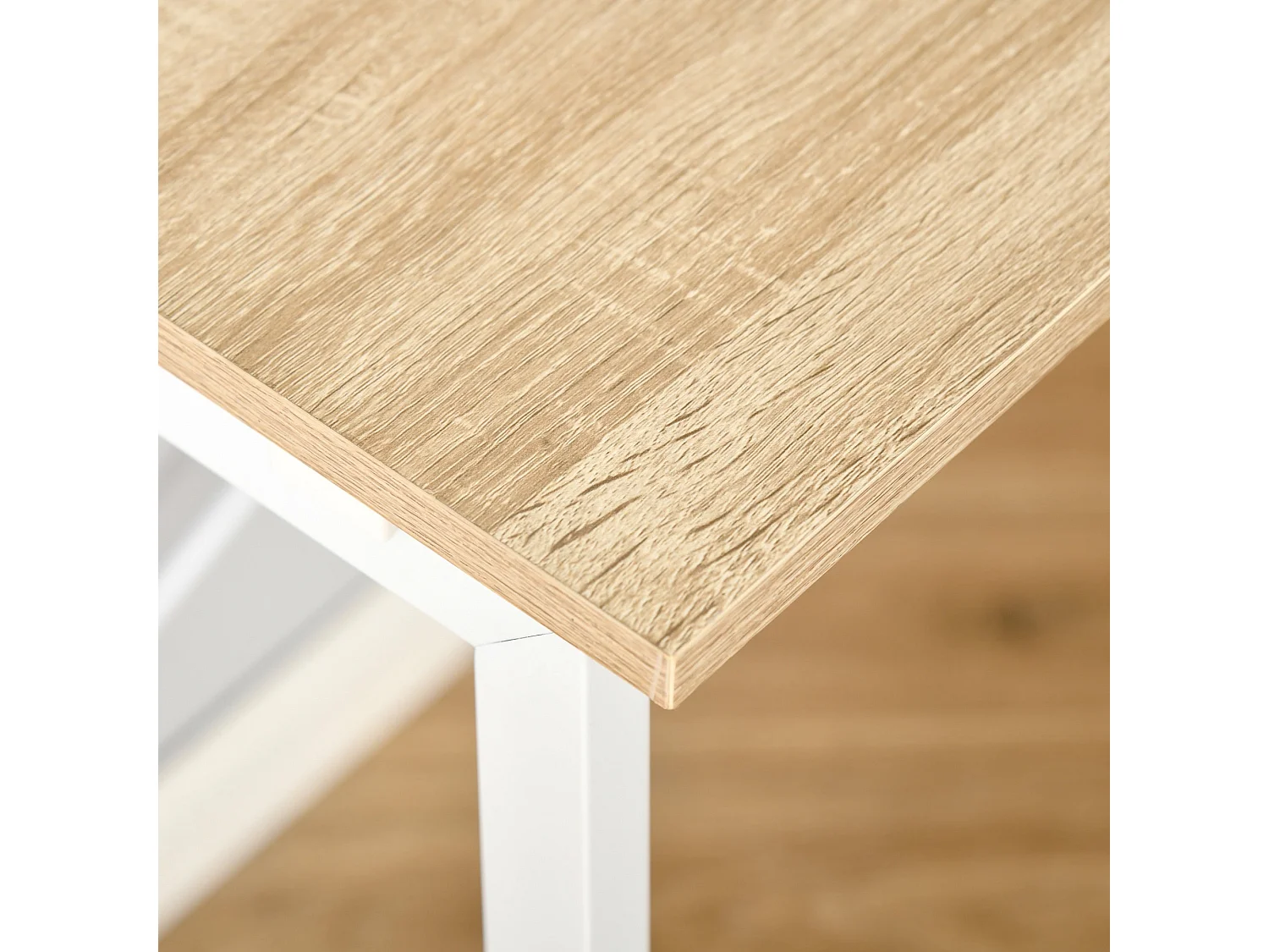 120cm Oak Effect Folding L Shaped Desk with 2 Tier Storage Shelves
