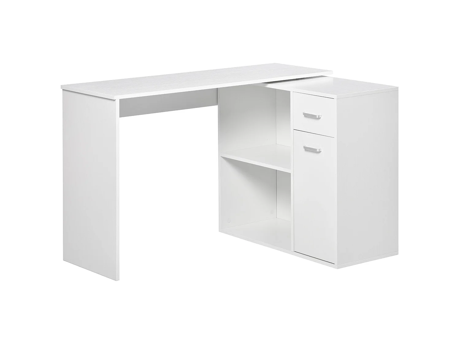 173cm White Wood Grain L Shaped Desk with Drawer Shelves and Cabinet