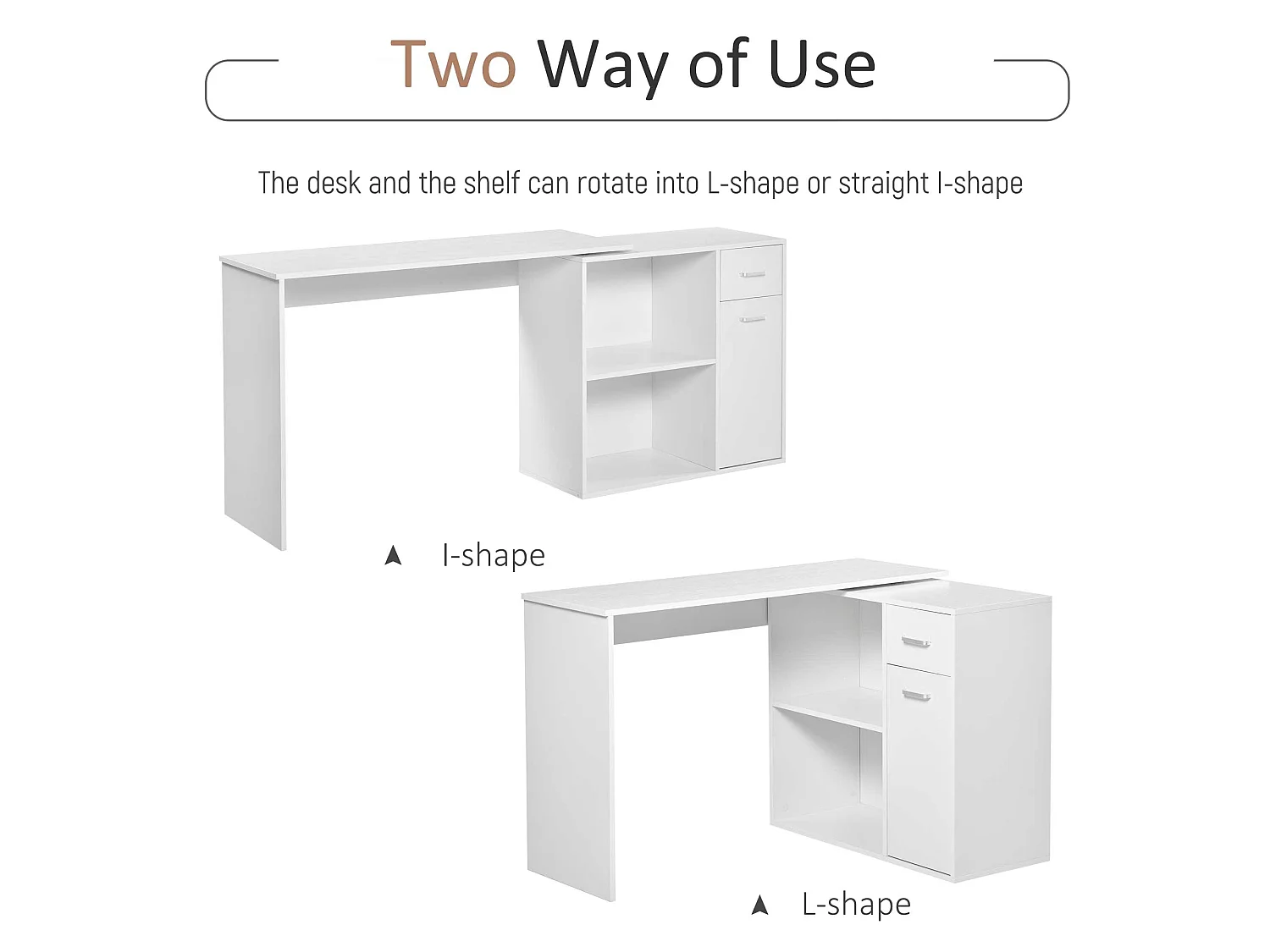 173cm White Wood Grain L Shaped Desk with Drawer Shelves and Cabinet