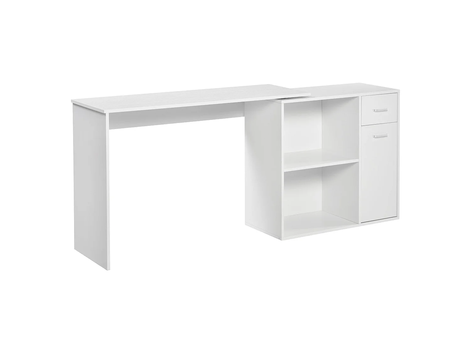 173cm White Wood Grain L Shaped Desk with Drawer Shelves and Cabinet