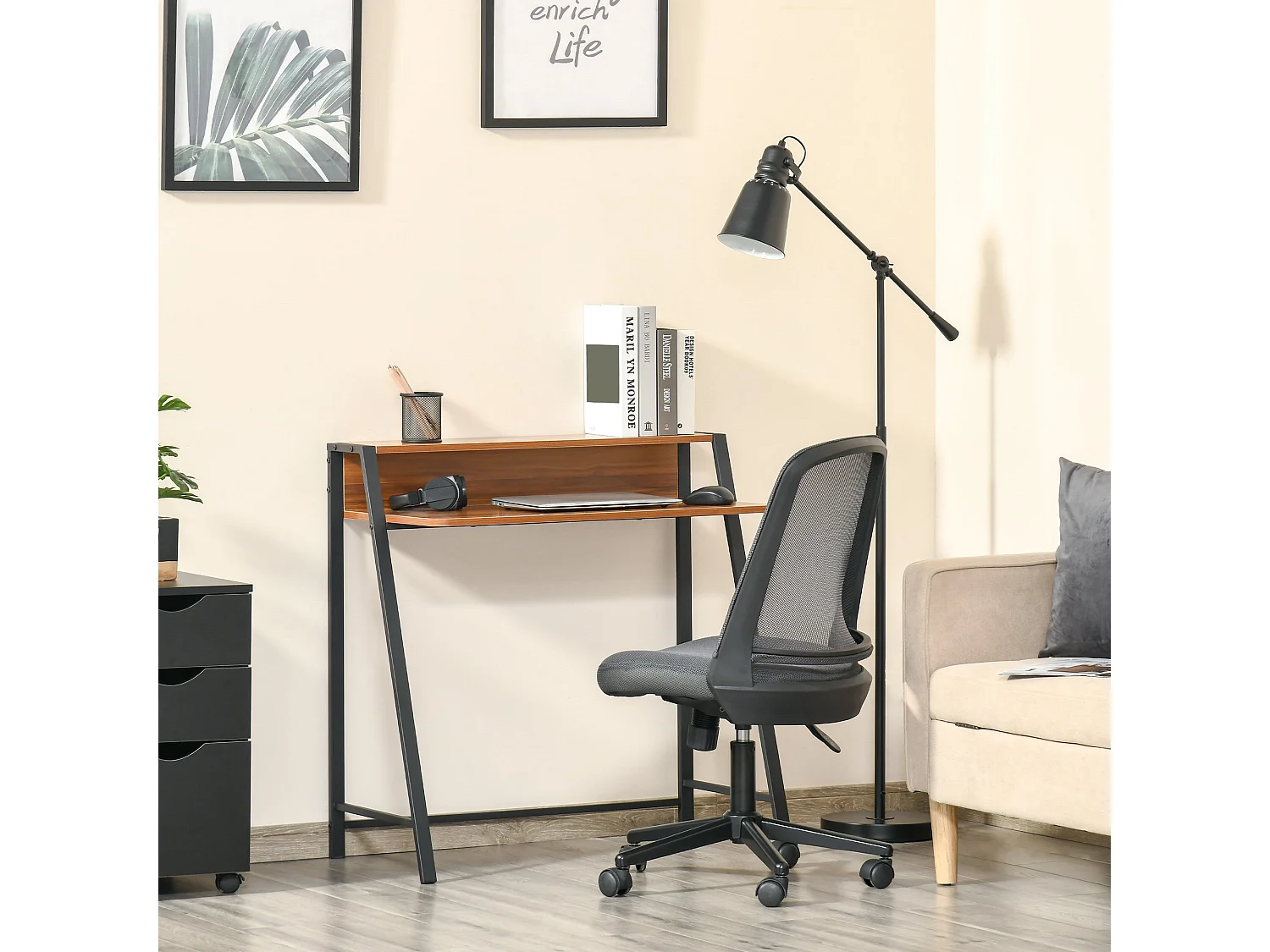 Mifaha 84cm Walnut Compact Writing Desk with Storage Shelf