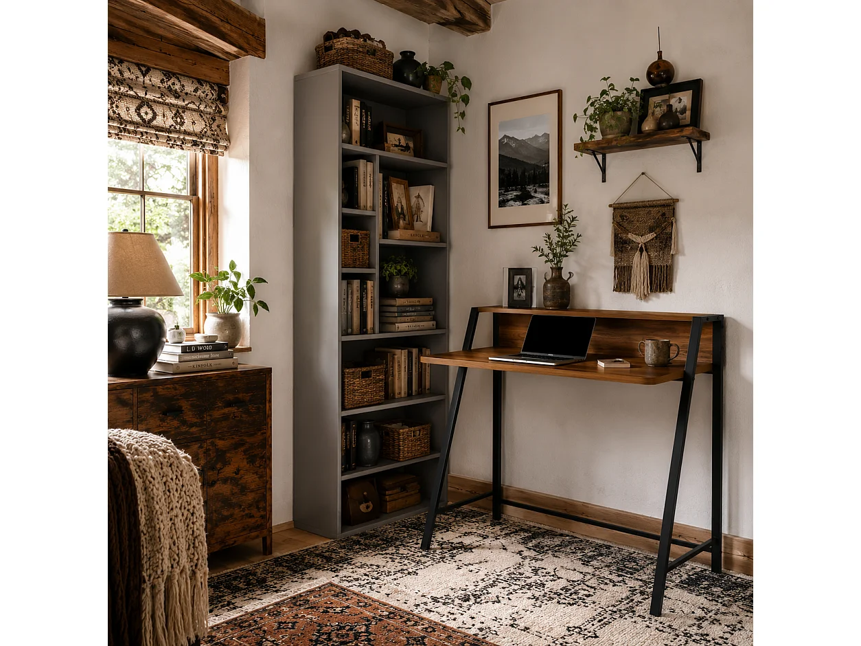 Mifaha 84cm Walnut Compact Writing Desk with Storage Shelf