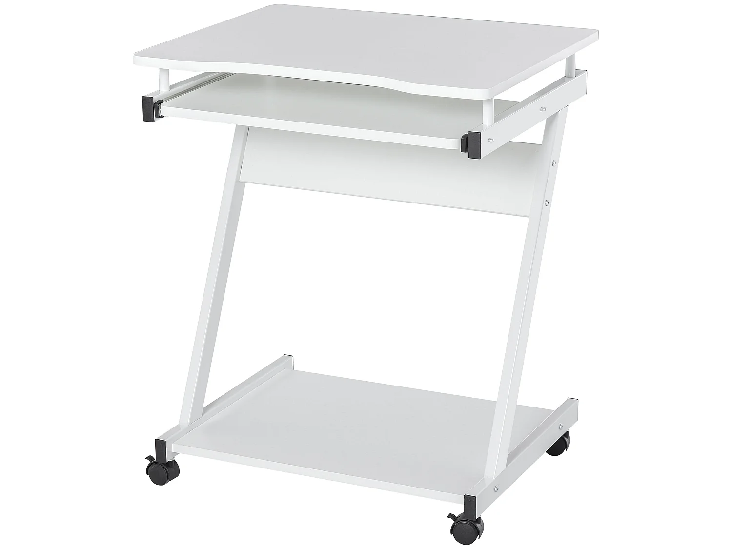 Suel 60cm White Z Shaped Mobile Desk with Wheels and Sliding Keyboard Tray