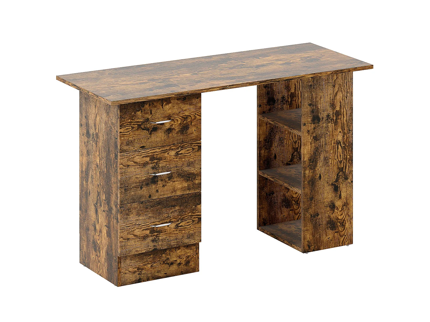 Lomoto 120cm Rustic Brown Home Office Desk 3 Drawers 3 Open Shelves