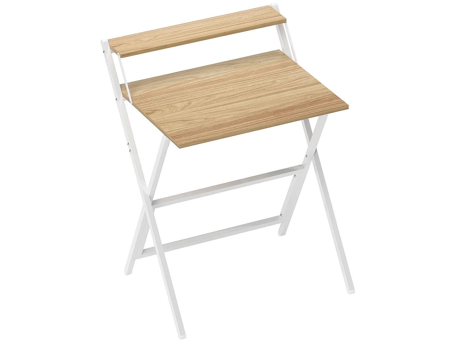 Veeldi 70cm Compact Folding Desk Natural Wood Finish with Raised Monitor Shelf