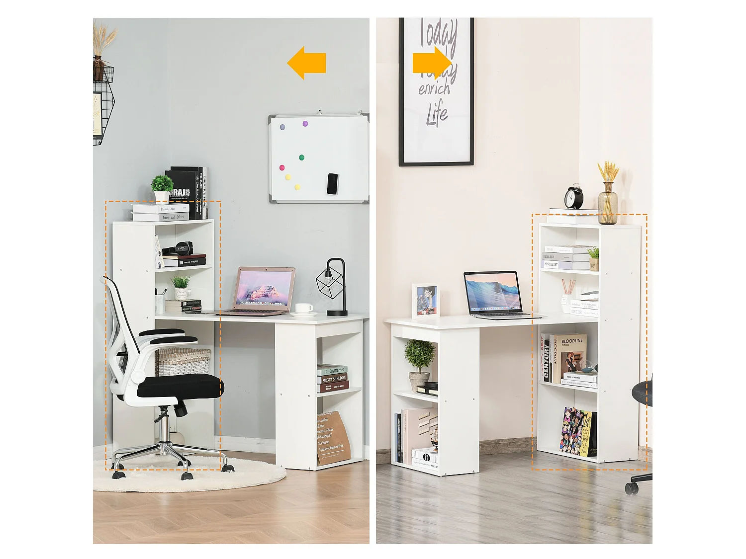 Zire 120cm White Study Desk with 6 Tier Bookshelf Storage