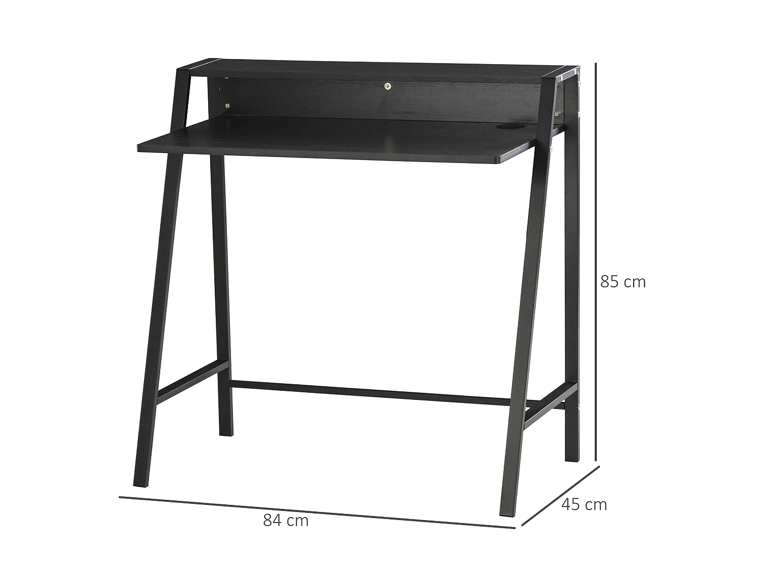 Havi 84cm Compact Black Writing Desk with Integrated Storage Shelf
