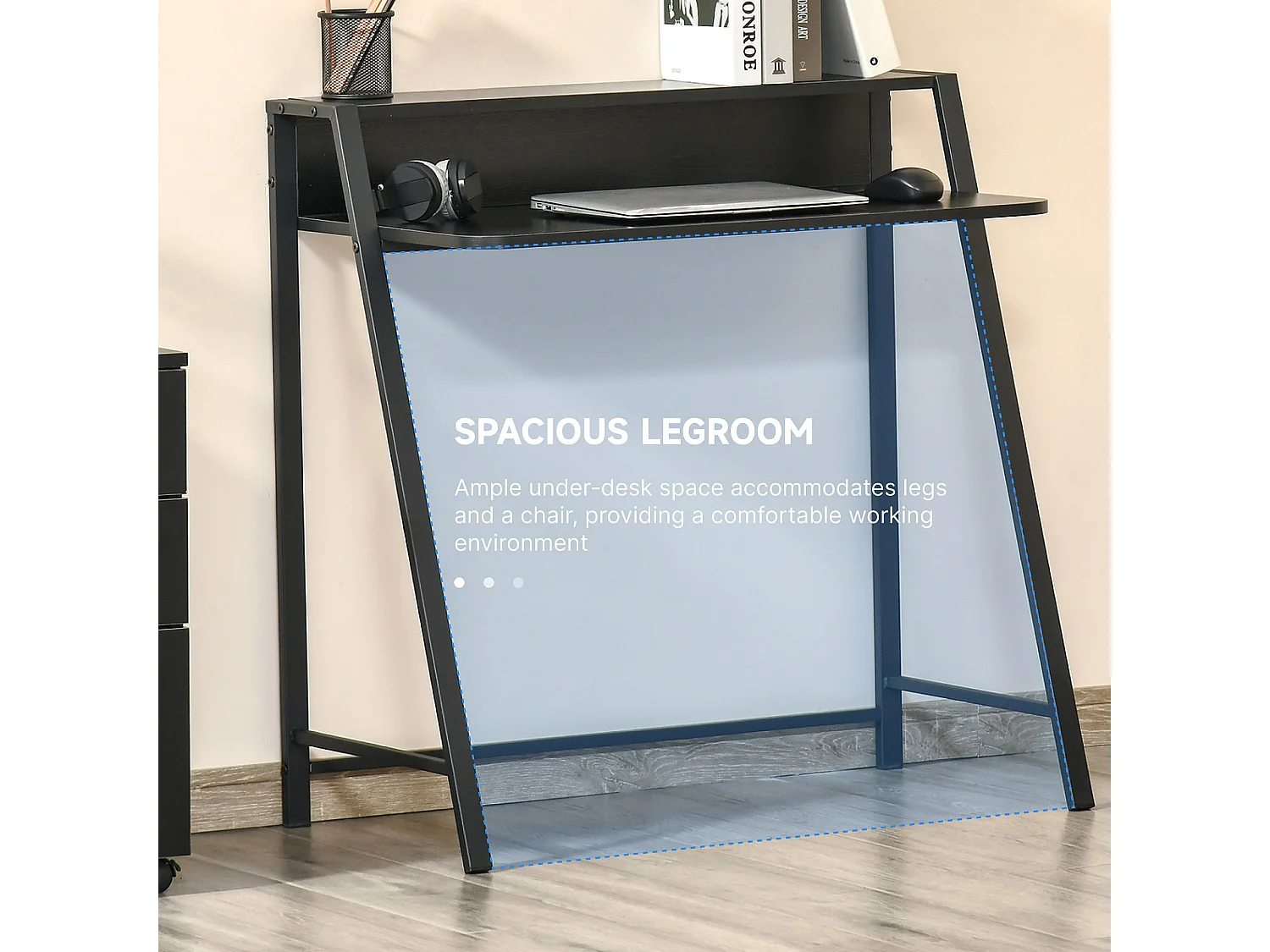 Havi 84cm Compact Black Writing Desk with Integrated Storage Shelf