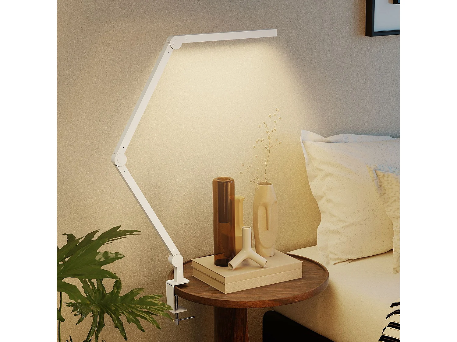 Laco Veni White Dimmable Clamp Desk Lamp Adjustable Swing Arm Eye Care LED 2700K 6500K 5 Brightness Levels