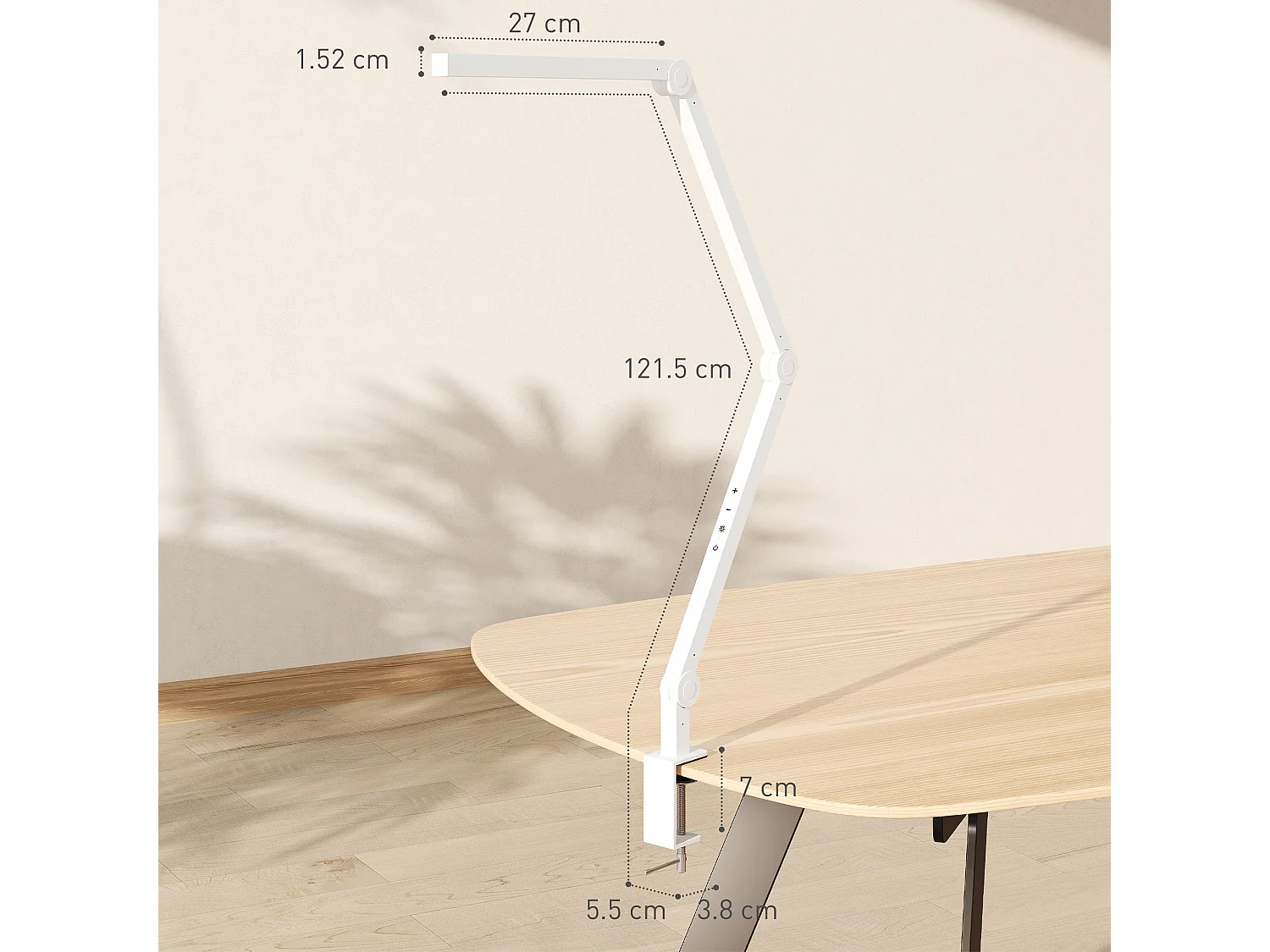 Laco Veni White Dimmable Clamp Desk Lamp Adjustable Swing Arm Eye Care LED 2700K 6500K 5 Brightness Levels