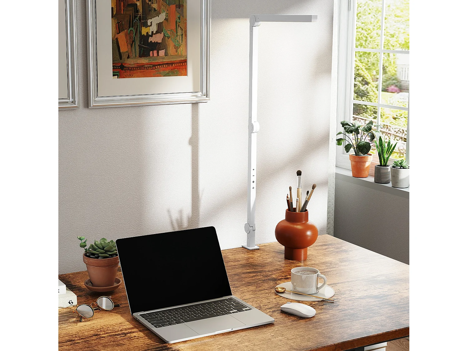 Laco Veni White Dimmable Clamp Desk Lamp Adjustable Swing Arm Eye Care LED 2700K 6500K 5 Brightness Levels