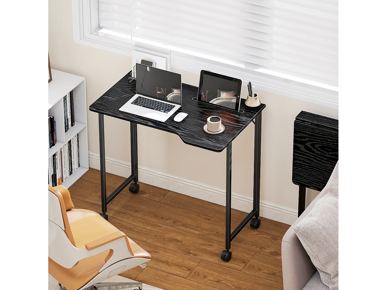 Schut 80cm Folding Desk Black Wood Effect with Lockable Wheels