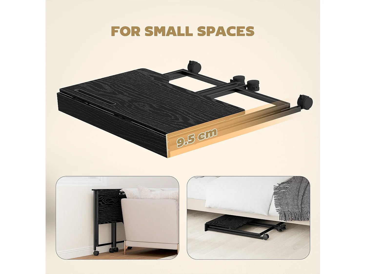Schut 80cm Folding Desk Black Wood Effect with Lockable Wheels
