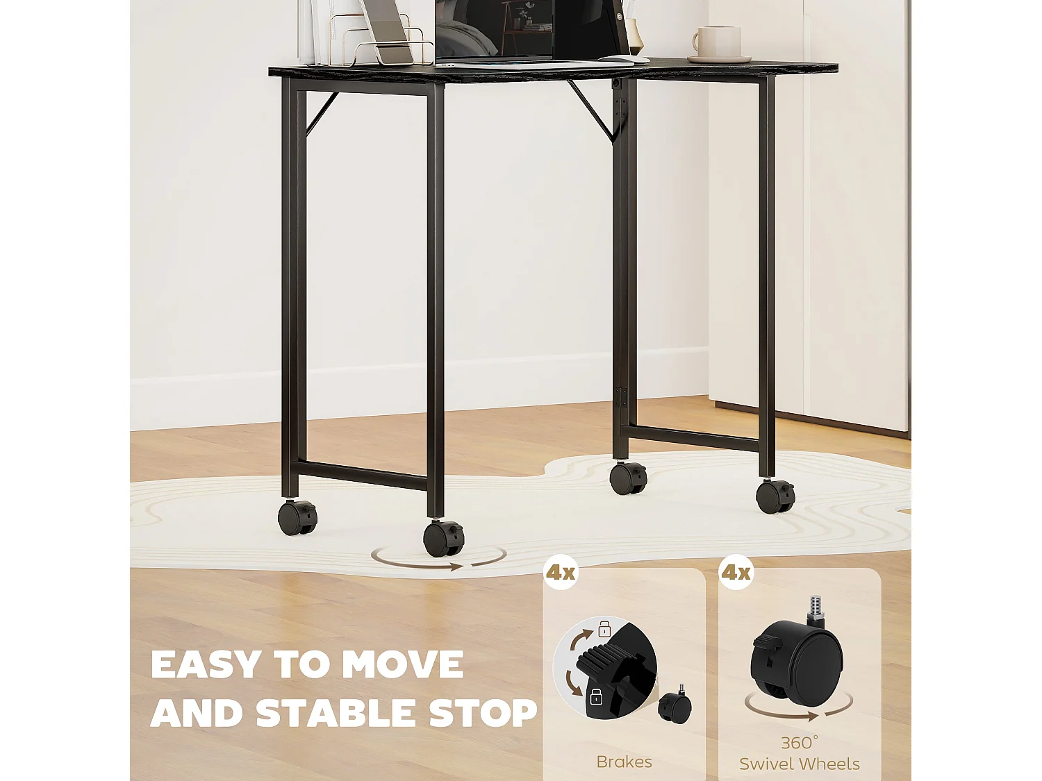 Schut 80cm Folding Desk Black Wood Effect with Lockable Wheels