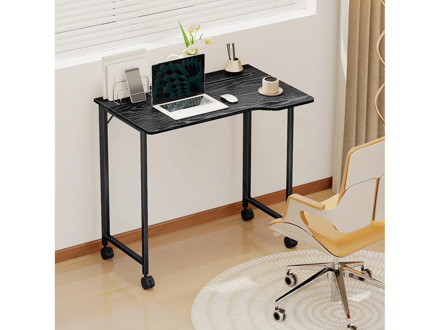 Schut 80cm Folding Desk Black Wood Effect with Lockable Wheels