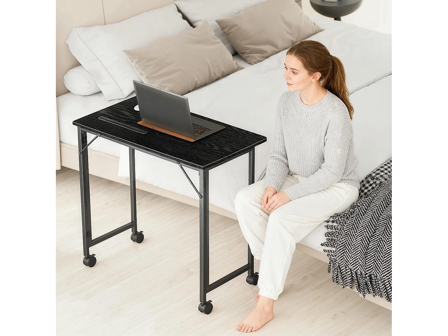 Schut 80cm Folding Desk Black Wood Effect with Lockable Wheels