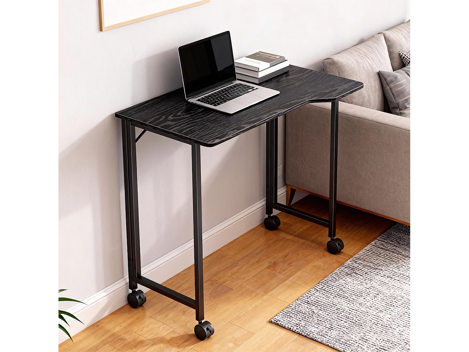 Schut 80cm Folding Desk Black Wood Effect with Lockable Wheels