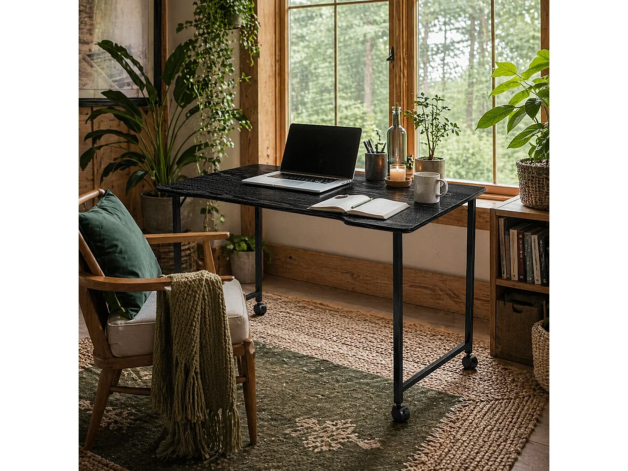 Schut 80cm Folding Desk Black Wood Effect with Lockable Wheels